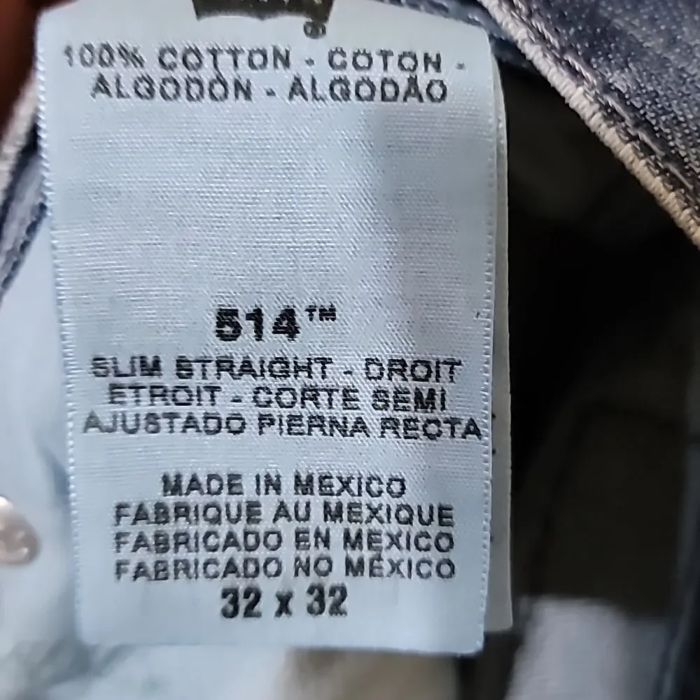 Levi Strauss 514 Men's Blue Stone Wash Distress Slim Straight Jeans Sz 32x32